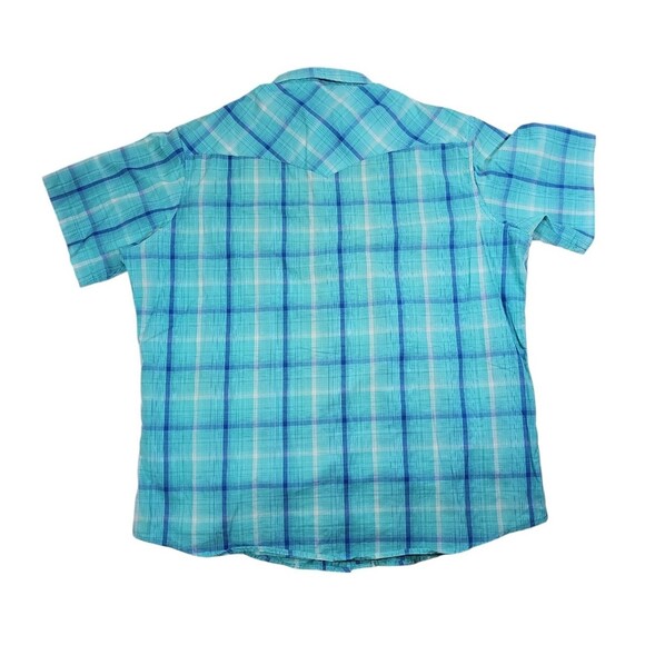 Wrangler Western Shirt Mens XL Teal Blue Plaid Pearl Snap Short Sleeve - Picture 3 of 5